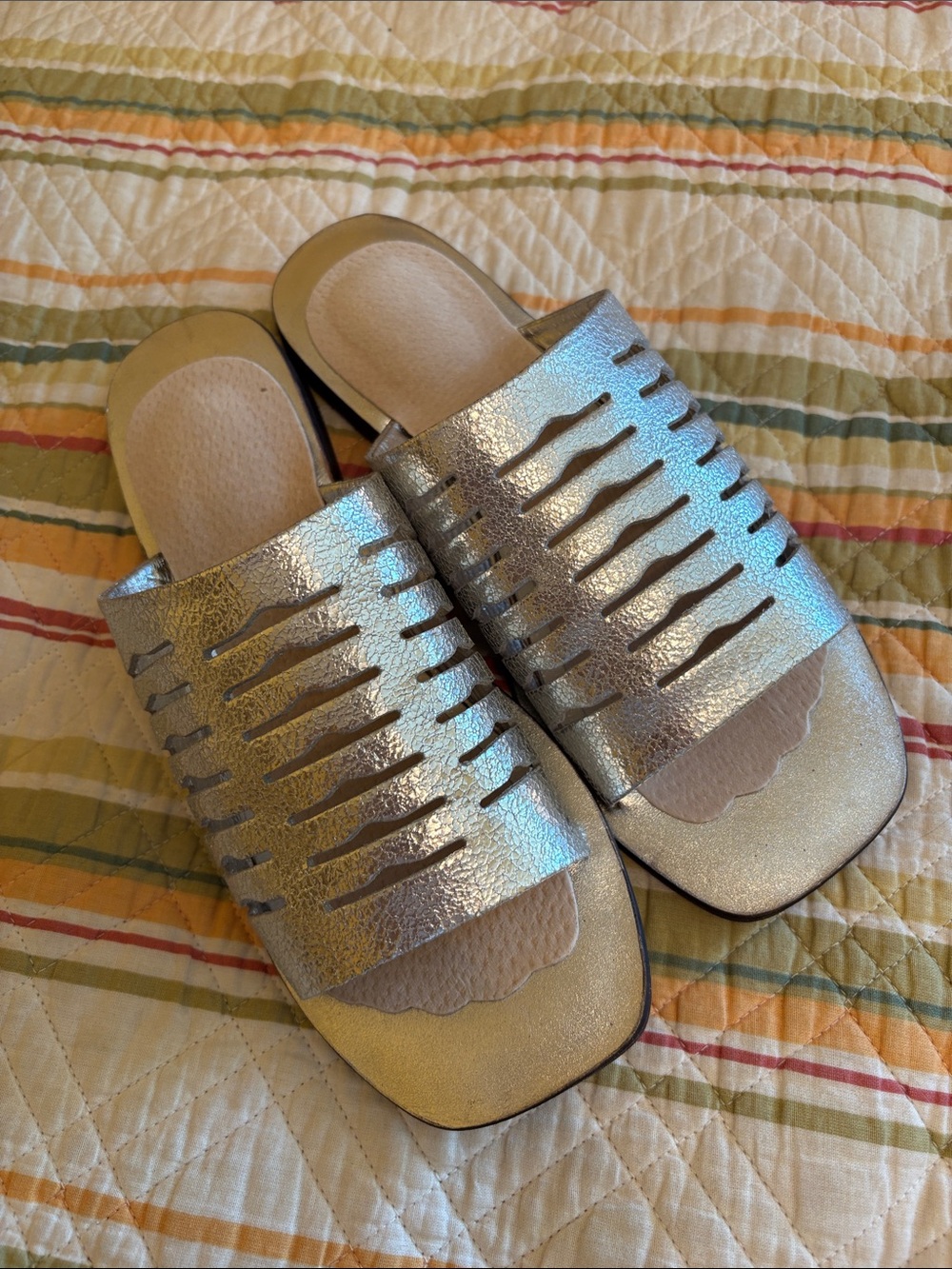 Free People Metallic Silver leather Slide Sandals 8